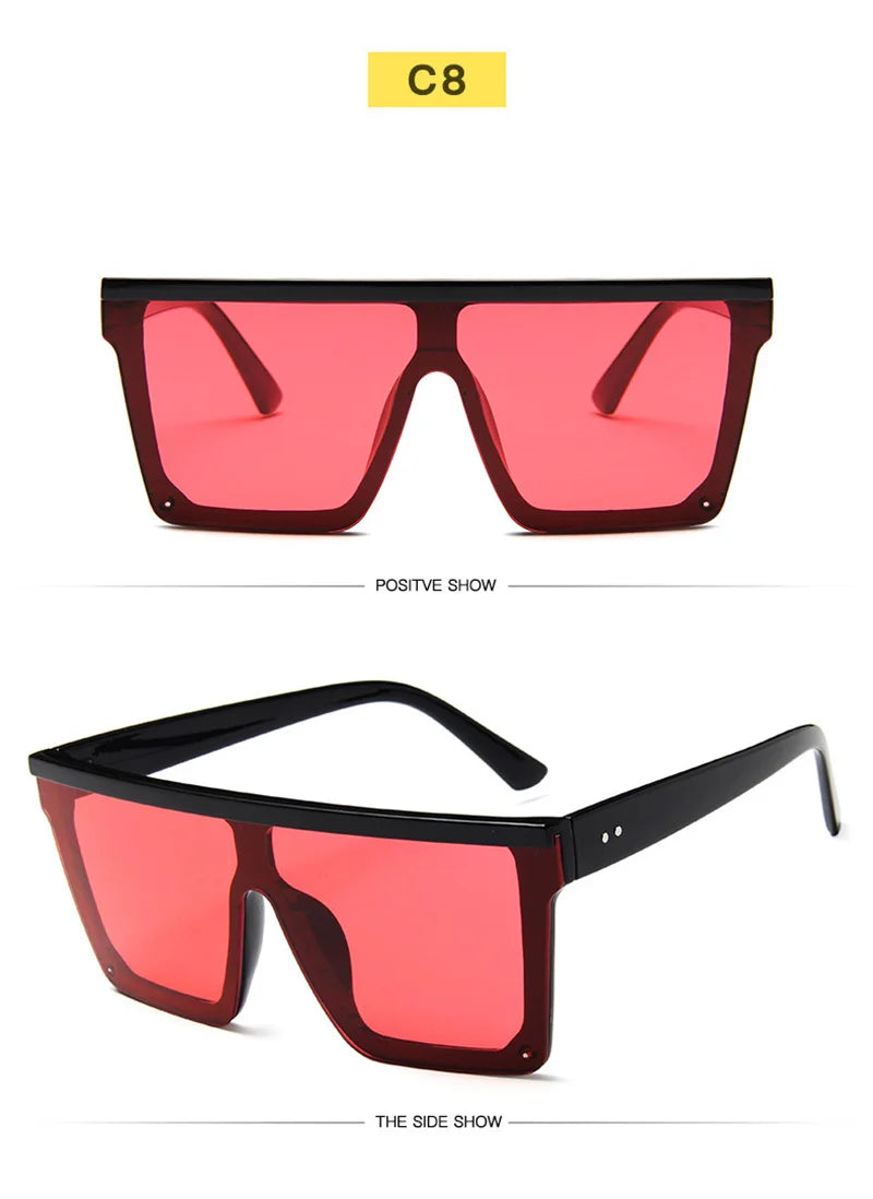 Flat Top Classic Square Sunglasses For Women Designer Colored Mirror Coating Shades UV400