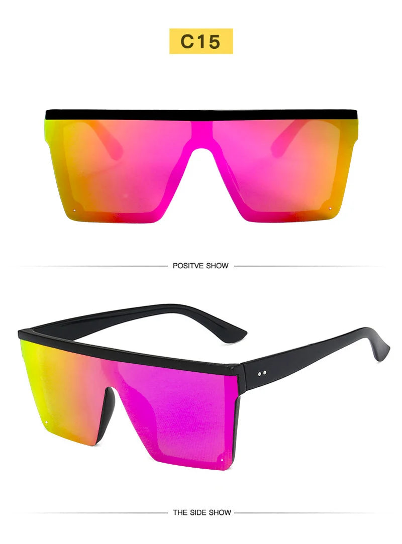 Flat Top Classic Square Sunglasses For Women Designer Colored Mirror Coating Shades UV400