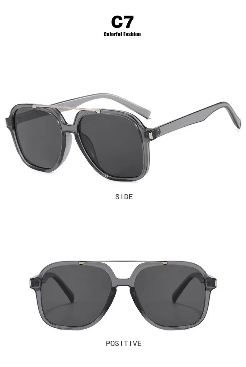Gray oversized square sunglasses with gray lenses side and front views