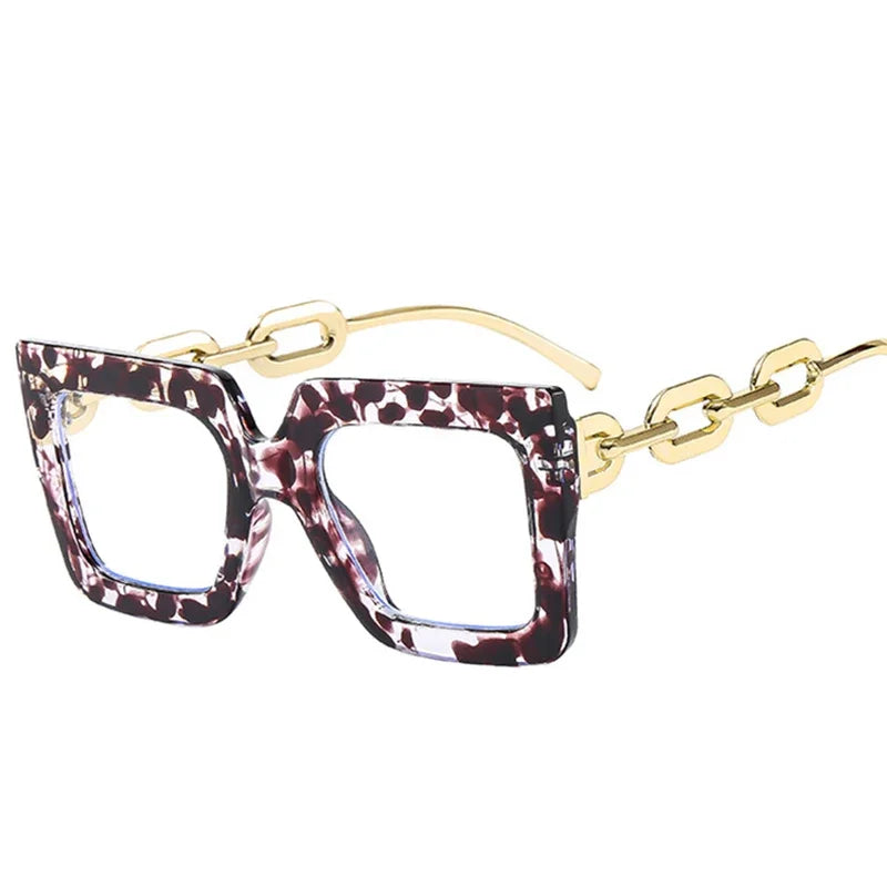 New Striped Chain Square Anti Blue Glasses Frames Retro Men Women Optical Fashion Computer Glasses 2022 New Arrival