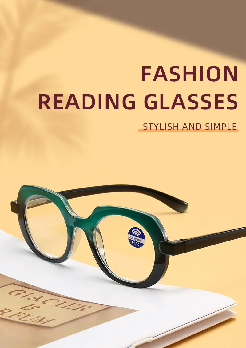 Retro Style Reading Glasses for Women Men Unisex Fashion Anti-blue Hyperopia Glasses Trendy Oval HD Lens Eyeglasses 0+1.0+4.0