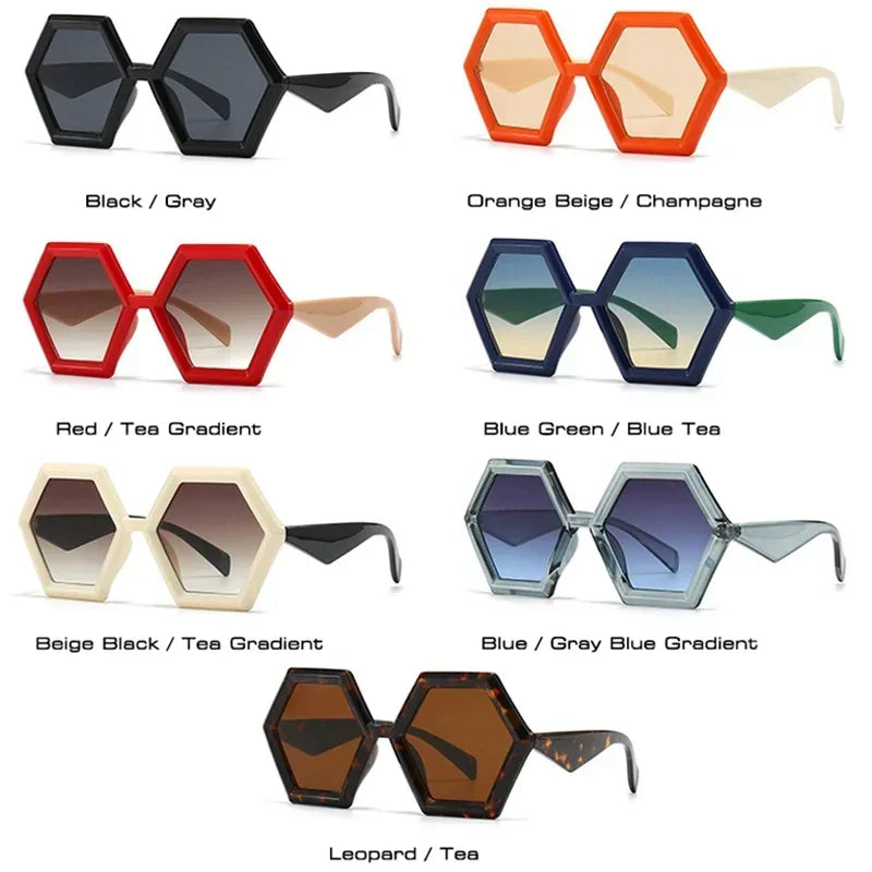 Labeled color options for hexagon sunglasses collection