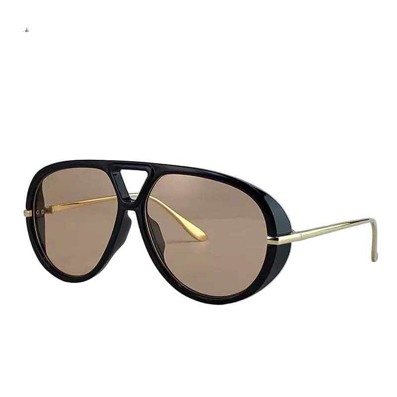 Oversized Oval Punk Pilot Sunglasses Women Big 2025 Luxury Brand Metal Frame Mask Eyewear Shield Sun Glasses For Ladies UV400