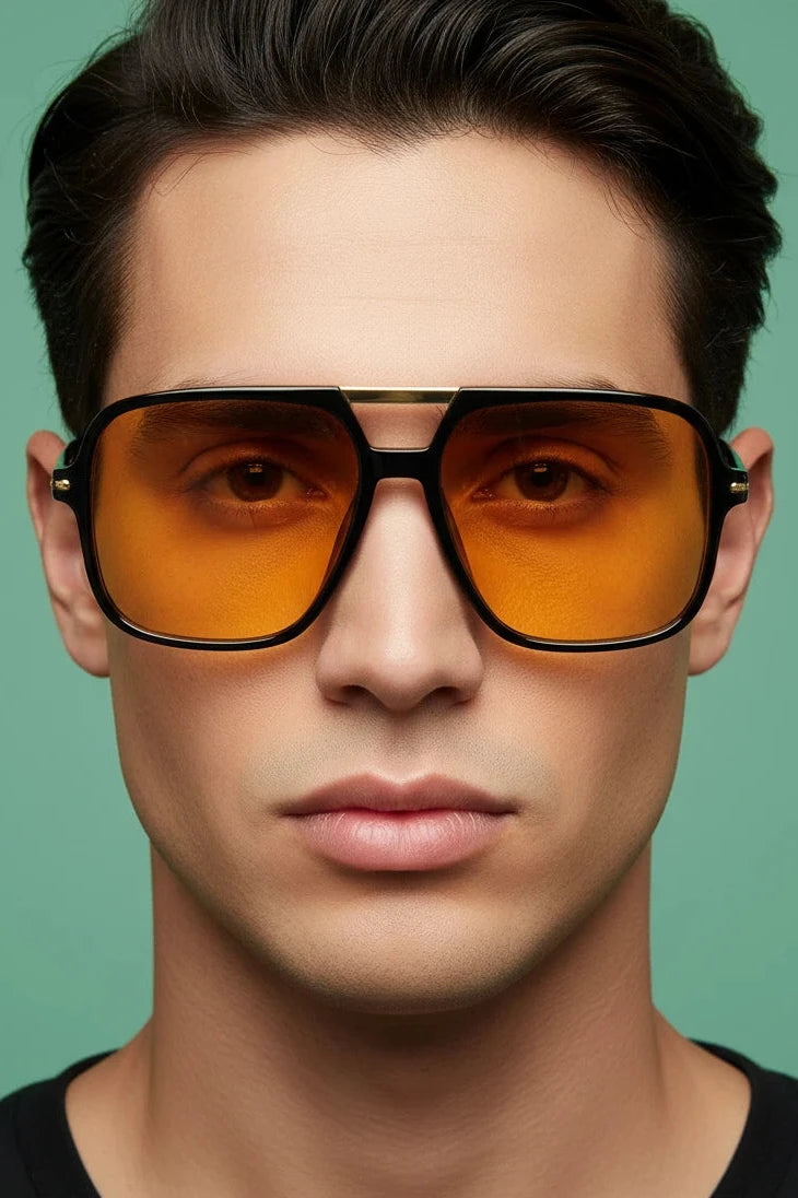 New Fashion Double Bridges Sunglasses Women Square Rivets Orange Gradient Shades UV400 Men Sun Glasses