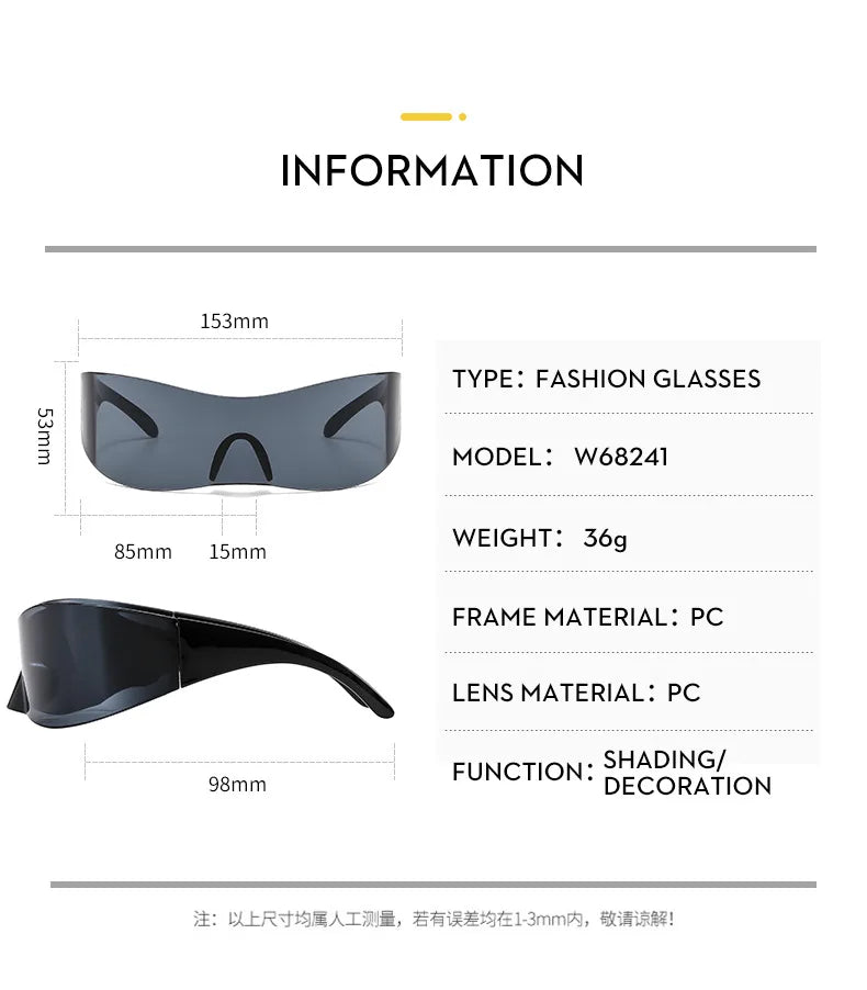 Y2K Cyber Punk One-Piece Sports Sunglasses Women Men 2025 Luxury Brand Windproof Rimless Sun Glasses For Ladies Shield Eyewear