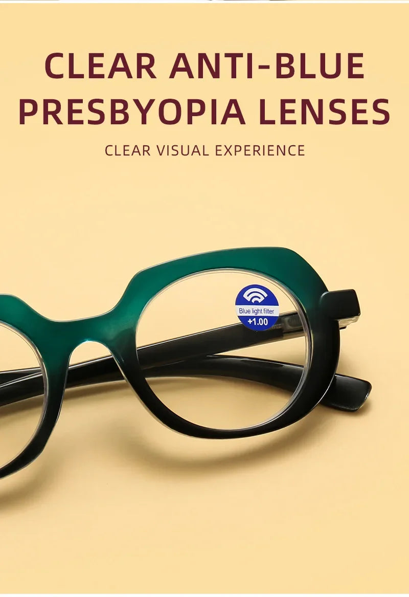 Retro Style Reading Glasses for Women Men Unisex Fashion Anti-blue Hyperopia Glasses Trendy Oval HD Lens Eyeglasses 0+1.0+4.0