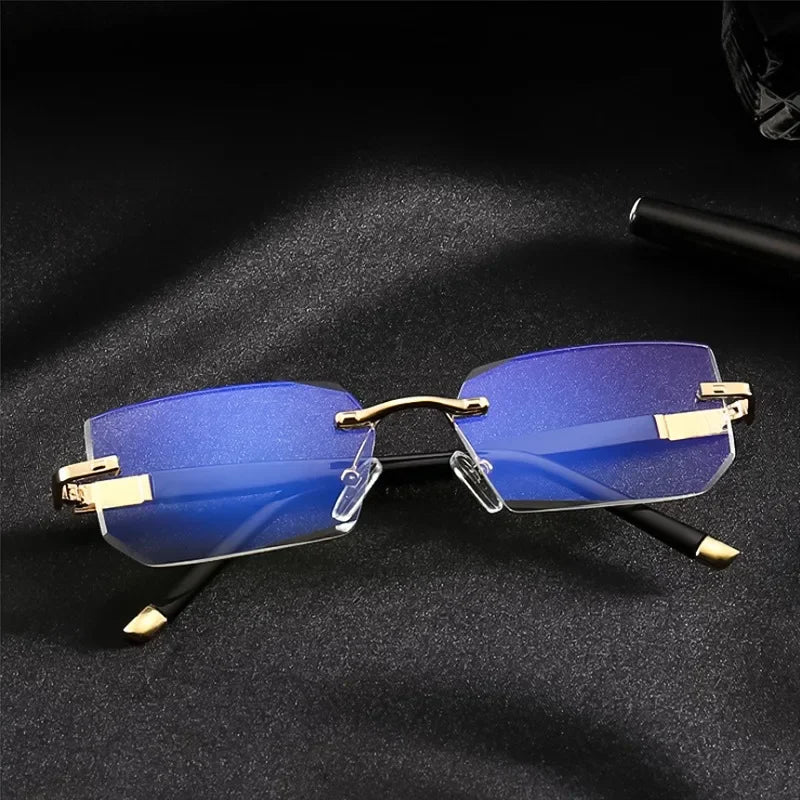 Unisex Anti Blue Light Blocking Reading Glasses Diamond Cut Frameless Design Fatigue Presbyopic Eyeglasses Degree for Man Woman