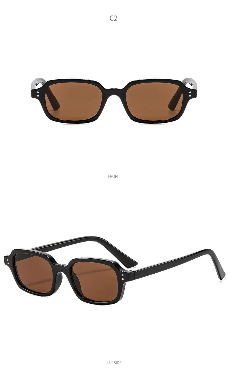 Brown lens square sunglasses front and 45-degree side view