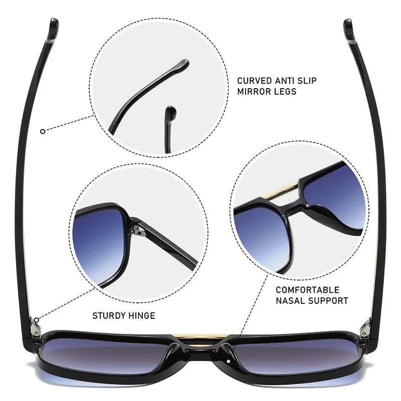 New Fashion Double Bridges Sunglasses Women Square Rivets Orange Gradient Shades UV400 Men Sun Glasses