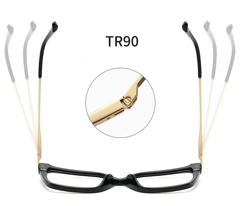 Flexible TR90 temples showcasing premium hinge design