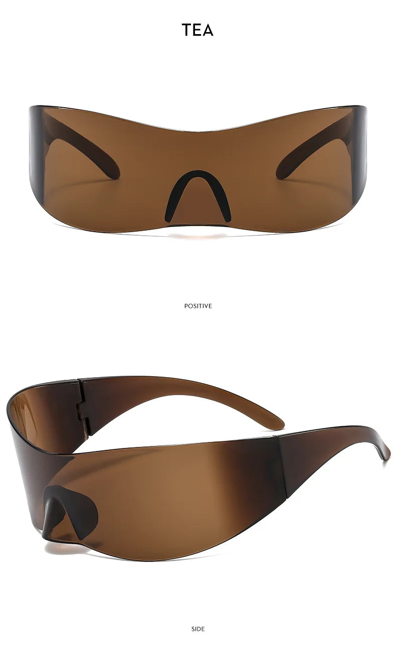 Y2K Cyber Punk One-Piece Sports Sunglasses Women Men 2025 Luxury Brand Windproof Rimless Sun Glasses For Ladies Shield Eyewear