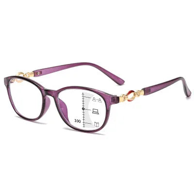 3 in 1 Progressive Multifocal Reading Glasses for Women Easy Look Far and Near Available +1.0 To +4.0 Strengths Eyeglasses