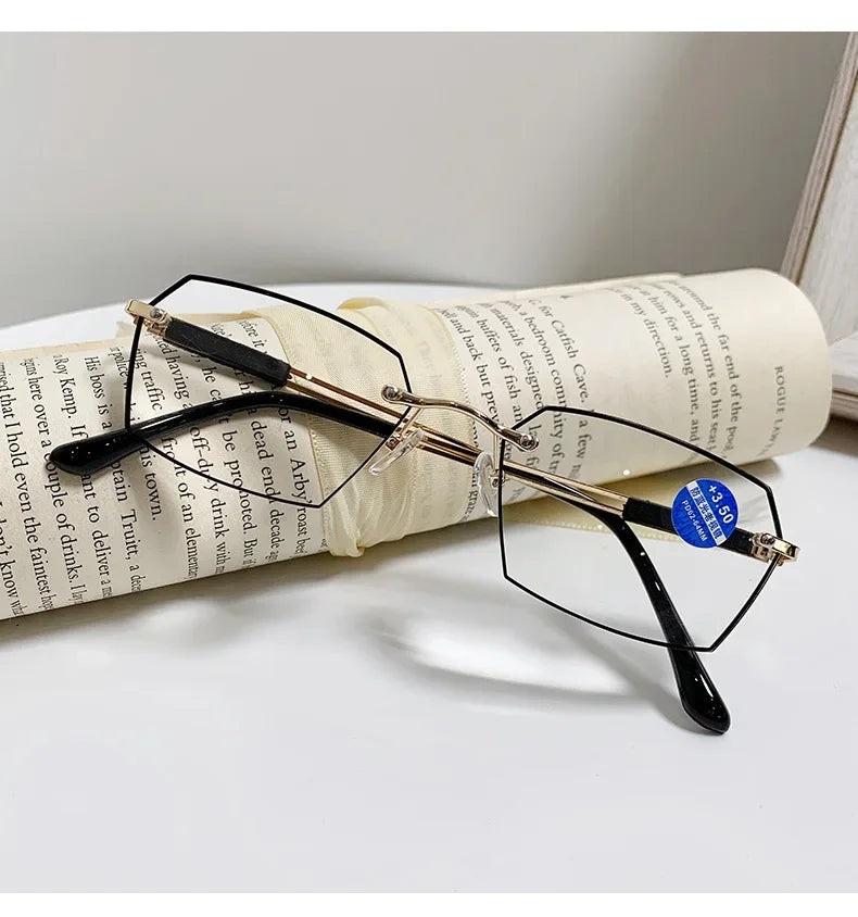 Cut Edge Rimless HD Anti Blue Light Blocking Reading Glasses for Men and Women Fashion Presbyopia Eyeglasses Hyperopia Eyewear
