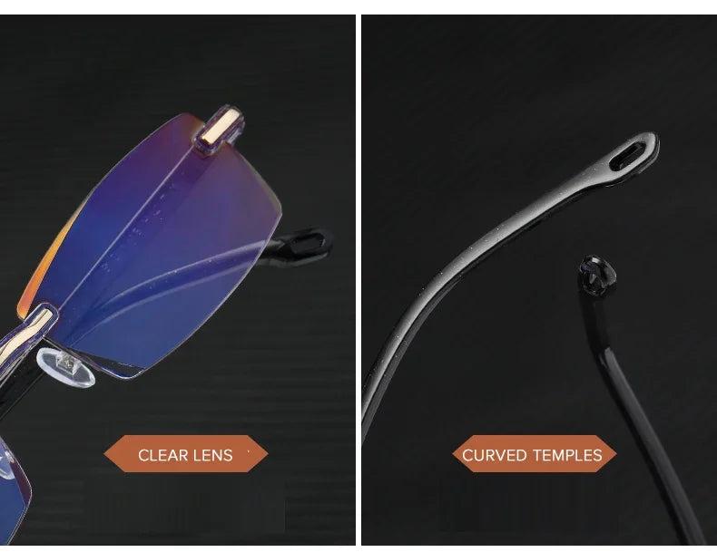 Unisex Anti Blue Light Blocking Reading Glasses Diamond Cut Frameless Design Fatigue Presbyopic Eyeglasses Degree for Man Woman