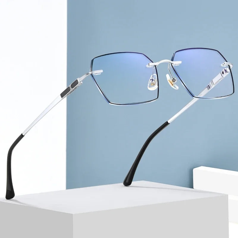 Cut Edge Rimless HD Anti Blue Light Blocking Reading Glasses for Men and Women Fashion Presbyopia Eyeglasses Hyperopia Eyewear