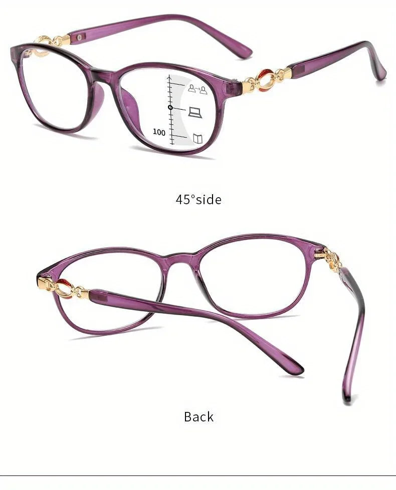 3 in 1 Progressive Multifocal Reading Glasses for Women Easy Look Far and Near Available +1.0 To +4.0 Strengths Eyeglasses