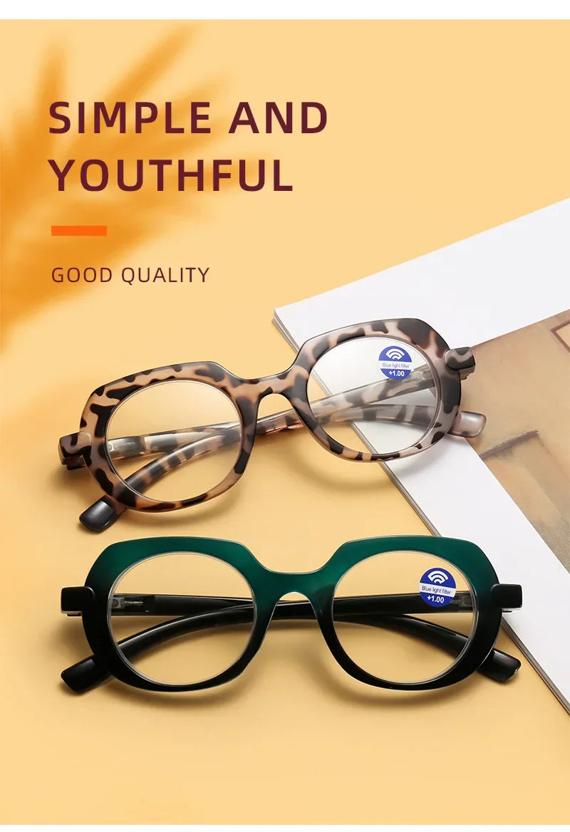 Retro Style Reading Glasses for Women Men Unisex Fashion Anti-blue Hyperopia Glasses Trendy Oval HD Lens Eyeglasses 0+1.0+4.0