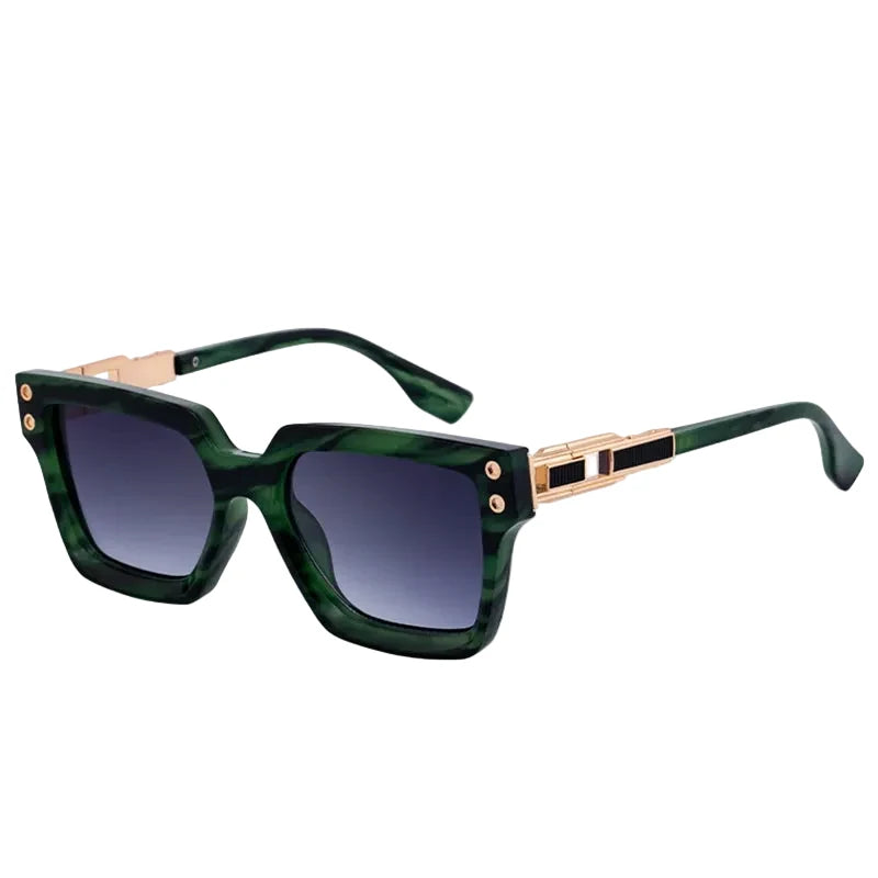 Green and gold square polarized sunglasses with gradient lenses