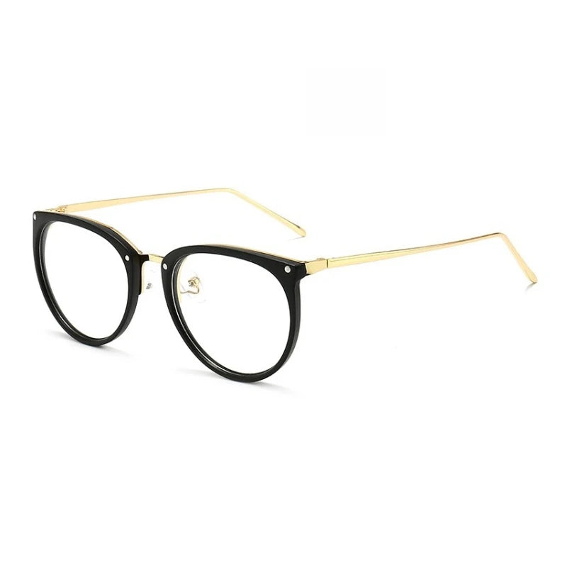 Retro Metal Frame Optical Plano Glasses for Women and Men Round Oversized Cat Eye Eyeglasses Anti Blue Light Blocking Eyewear