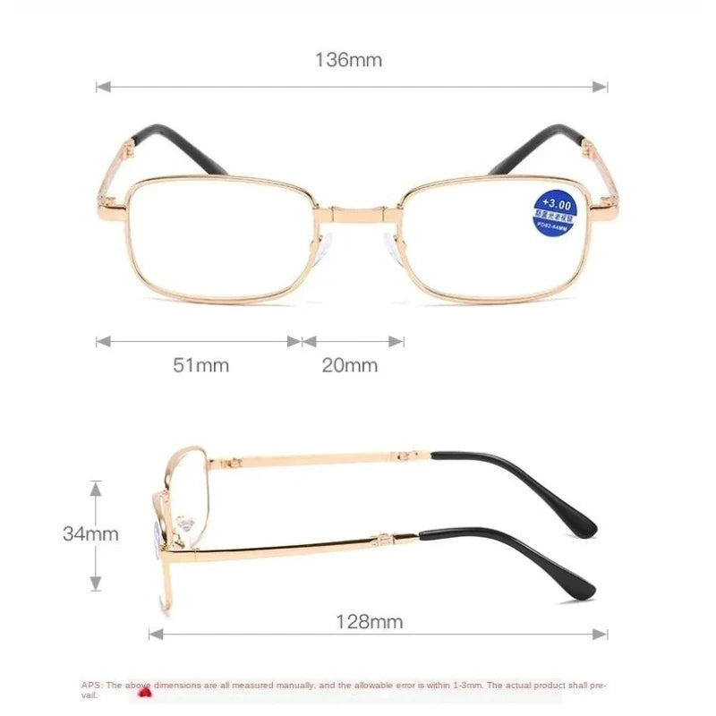 Fashion Portable Foldable Reading Glasses with Case HD Anti Blue Light Blocking Lenses Metal Frame +1.0 ~ +4.0 for Man and Woman