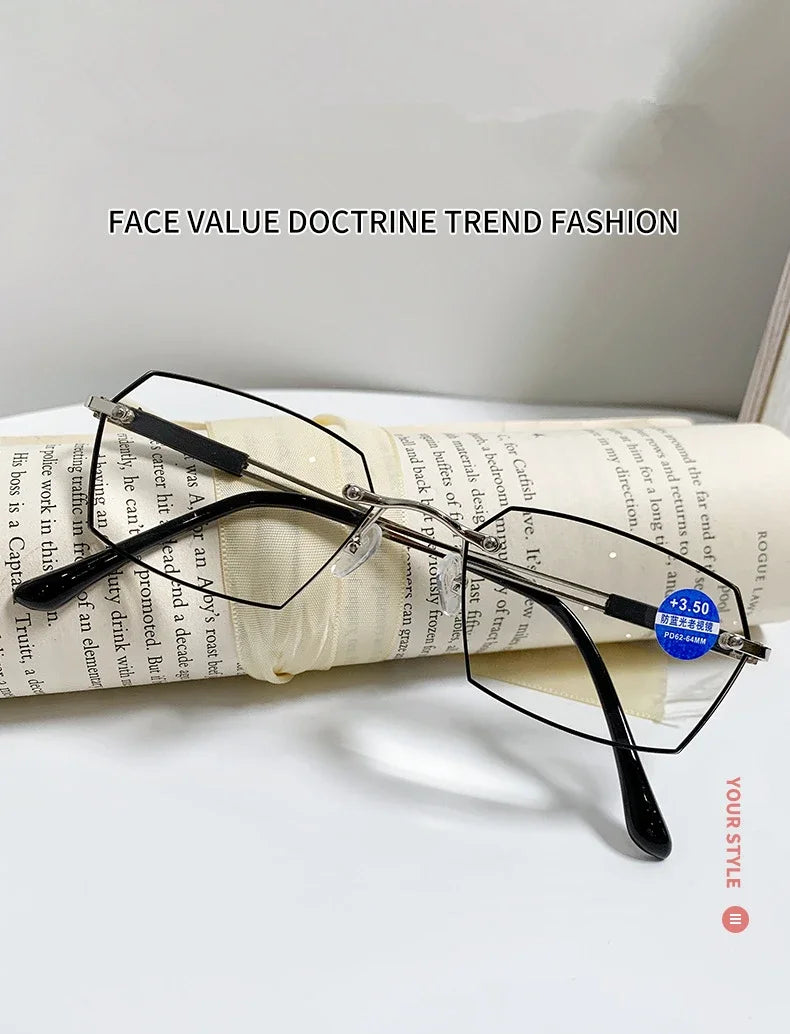 Cut Edge Rimless HD Anti Blue Light Blocking Reading Glasses for Men and Women Fashion Presbyopia Eyeglasses Hyperopia Eyewear