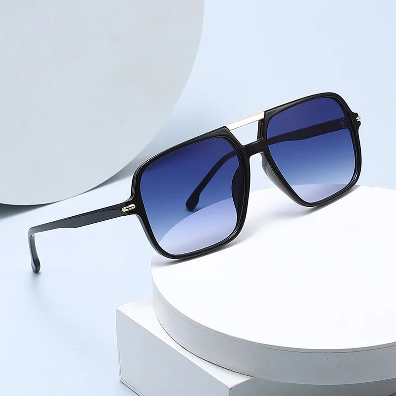 New Fashion Double Bridges Sunglasses Women Square Rivets Orange Gradient Shades UV400 Men Sun Glasses