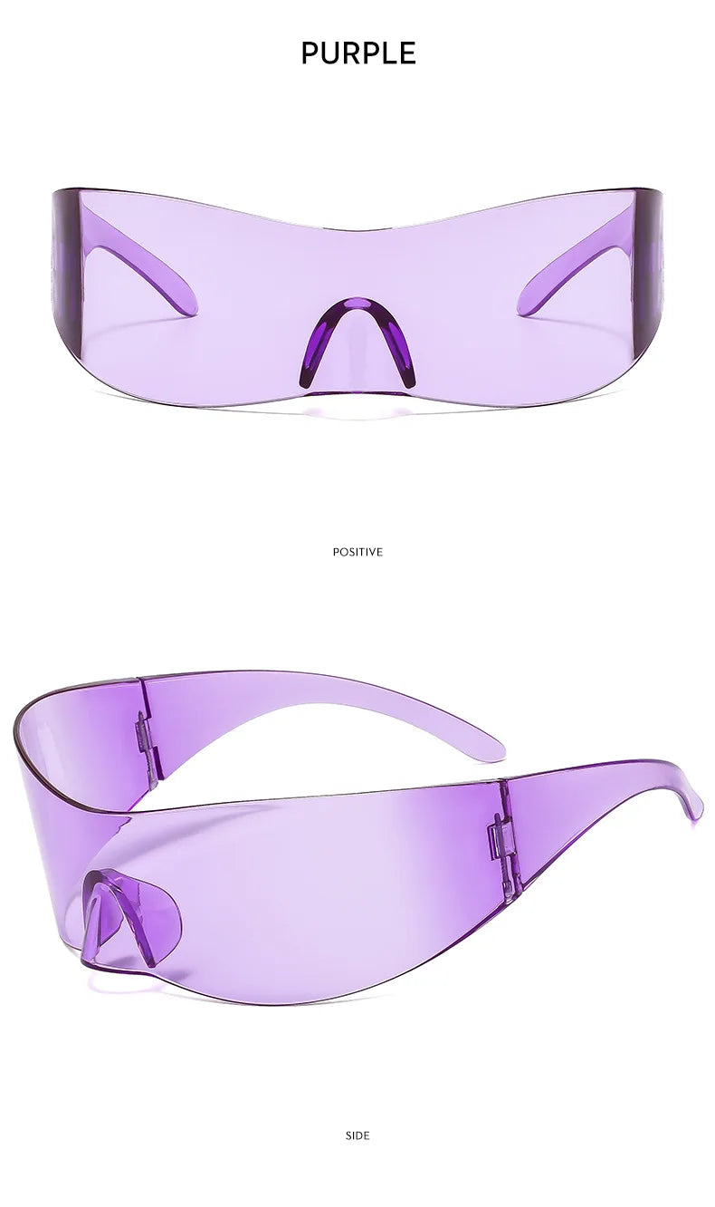 Y2K Cyber Punk One-Piece Sports Sunglasses Women Men 2025 Luxury Brand Windproof Rimless Sun Glasses For Ladies Shield Eyewear