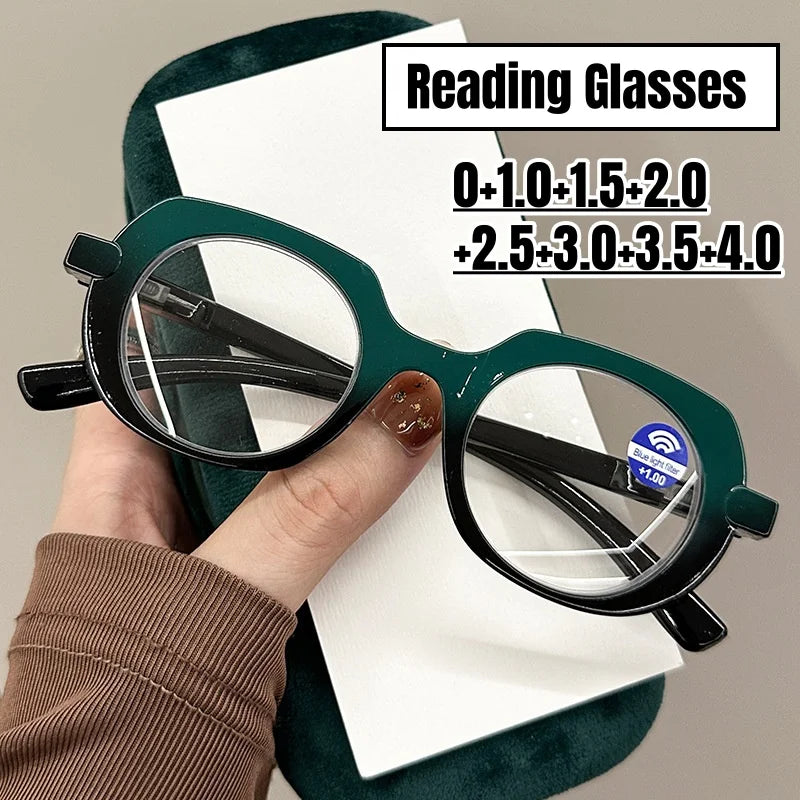 Retro Style Reading Glasses for Women Men Unisex Fashion Anti-blue Hyperopia Glasses Trendy Oval HD Lens Eyeglasses 0+1.0+4.0