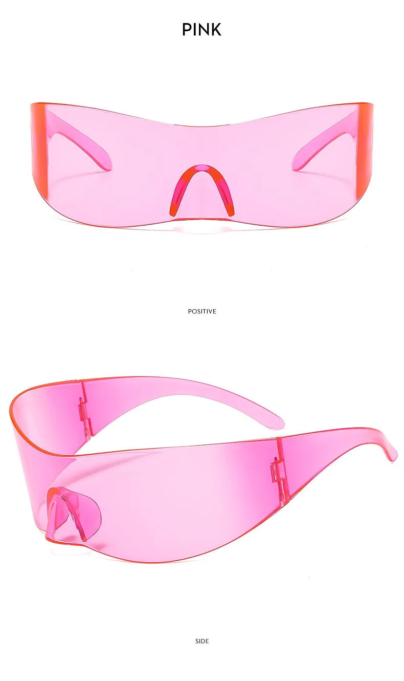 Y2K Cyber Punk One-Piece Sports Sunglasses Women Men 2025 Luxury Brand Windproof Rimless Sun Glasses For Ladies Shield Eyewear