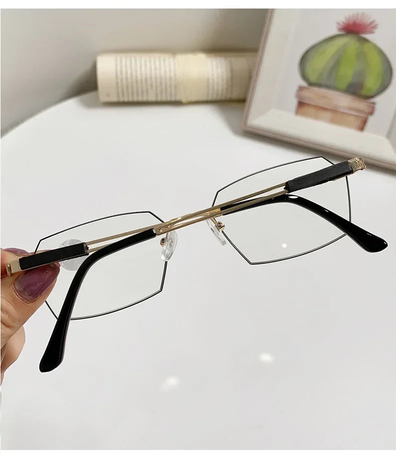 Cut Edge Rimless HD Anti Blue Light Blocking Reading Glasses for Men and Women Fashion Presbyopia Eyeglasses Hyperopia Eyewear