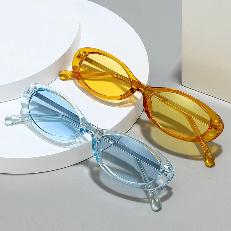 New Vintage Candy Colors Small Oval Women Sunglasses Shades UV400 Fashion Yellow Green Men Trending Punk Sun Glasses
