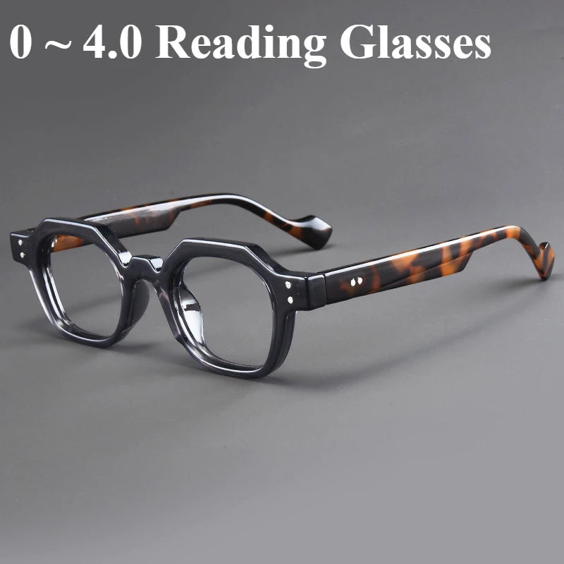 Polygonal Reading Glasses Spring Eyeglass Legs Full Frame Trendy Style Far Sighted Glasses