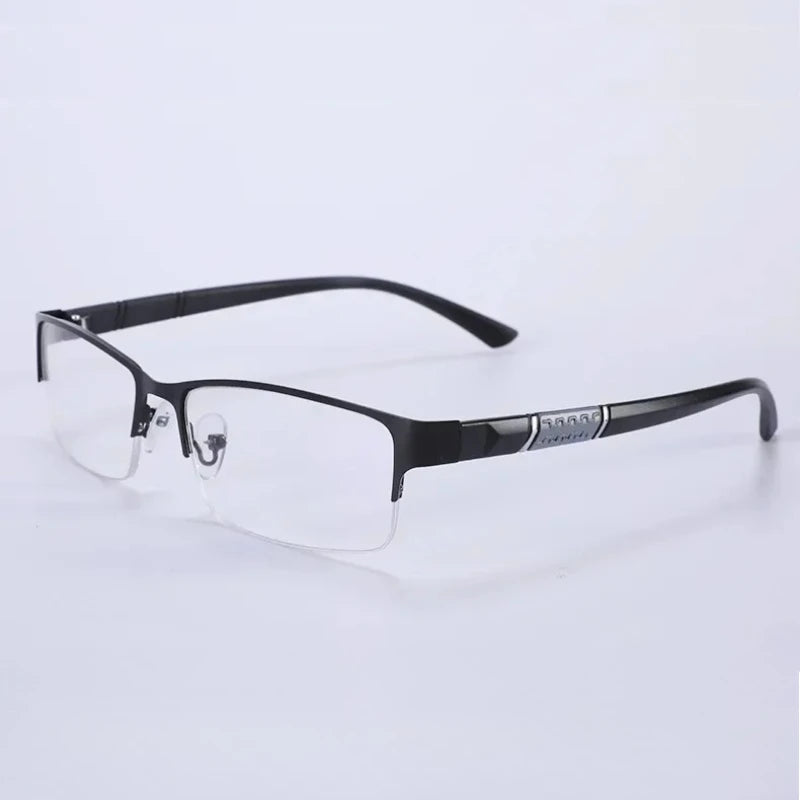 Black TR90 metal half-frame reading glasses angled view