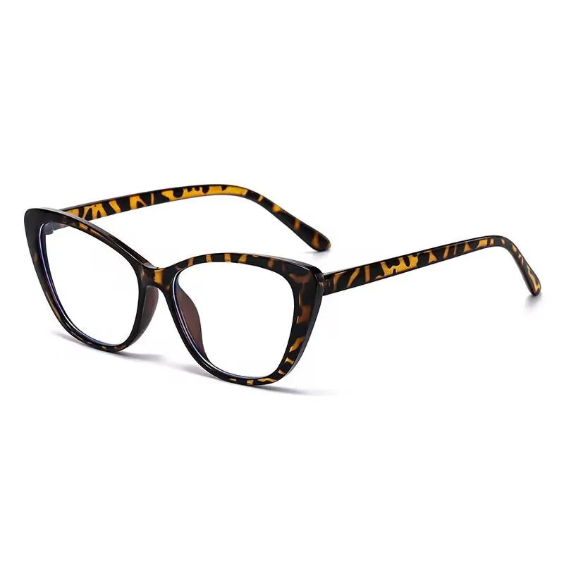 Tortoiseshell cat eye blue light glasses on white background