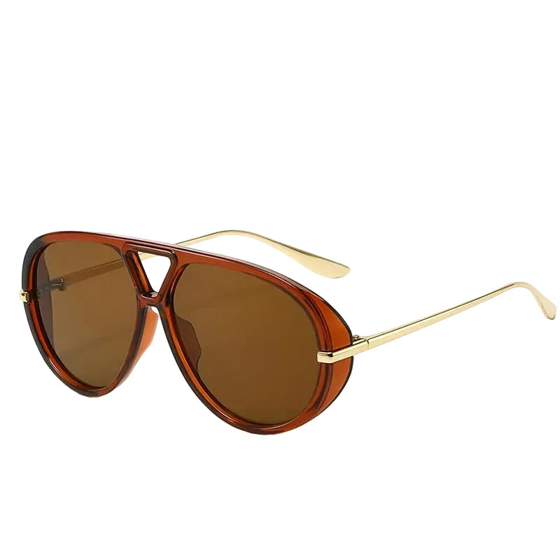Oversized Oval Punk Pilot Sunglasses Women Big 2025 Luxury Brand Metal Frame Mask Eyewear Shield Sun Glasses For Ladies UV400