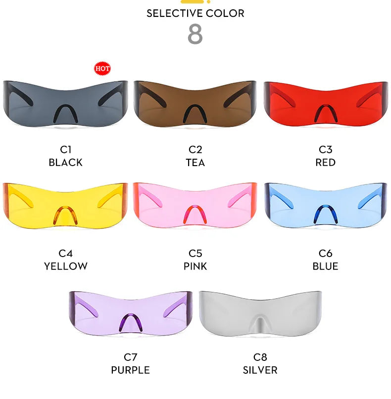 Y2K Cyber Punk One-Piece Sports Sunglasses Women Men 2025 Luxury Brand Windproof Rimless Sun Glasses For Ladies Shield Eyewear