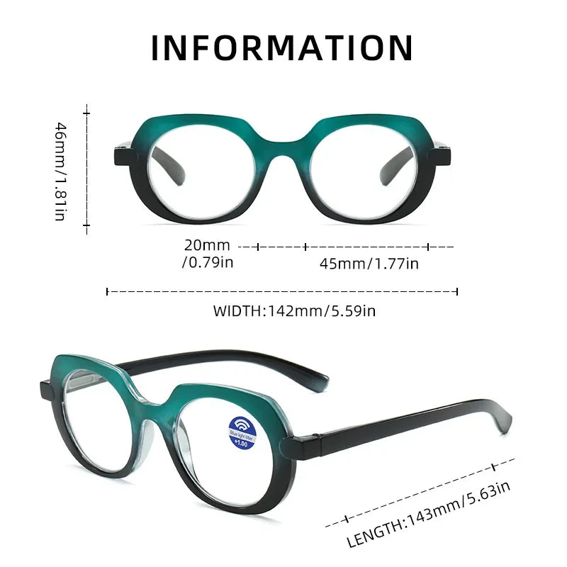 Retro Style Reading Glasses for Women Men Unisex Fashion Anti-blue Hyperopia Glasses Trendy Oval HD Lens Eyeglasses 0+1.0+4.0