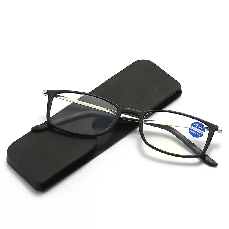 Ultra Thin Pastable Mobile Phone Reading Glasses Anti Blue Light Blocking for Men and Women with Eyeglasses Case +1.0 To +4.0