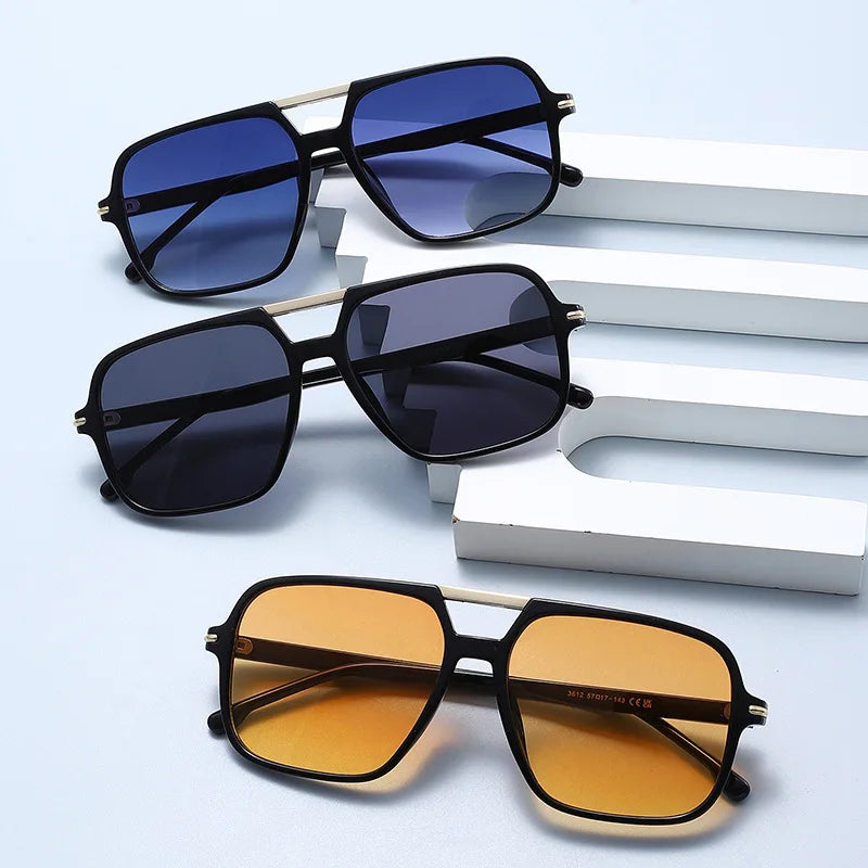New Fashion Double Bridges Sunglasses Women Square Rivets Orange Gradient Shades UV400 Men Sun Glasses