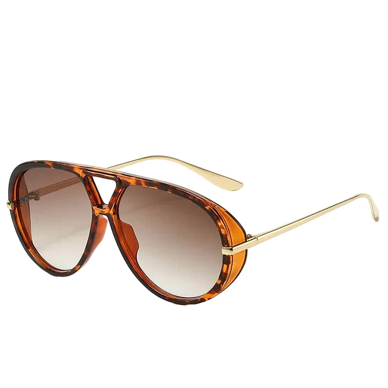 Oversized Oval Punk Pilot Sunglasses Women Big 2025 Luxury Brand Metal Frame Mask Eyewear Shield Sun Glasses For Ladies UV400