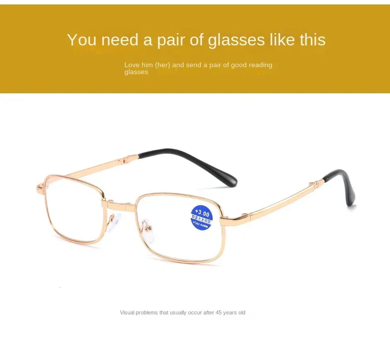 Fashion Portable Foldable Reading Glasses with Case HD Anti Blue Light Blocking Lenses Metal Frame +1.0 ~ +4.0 for Man and Woman