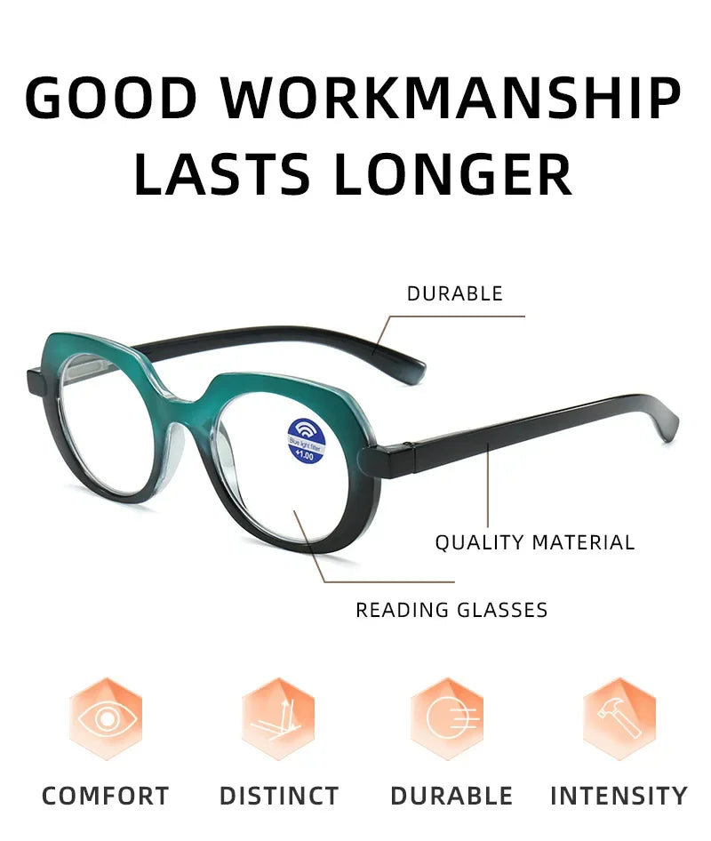 Retro Style Reading Glasses for Women Men Unisex Fashion Anti-blue Hyperopia Glasses Trendy Oval HD Lens Eyeglasses 0+1.0+4.0