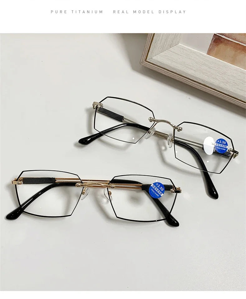 Cut Edge Rimless HD Anti Blue Light Blocking Reading Glasses for Men and Women Fashion Presbyopia Eyeglasses Hyperopia Eyewear