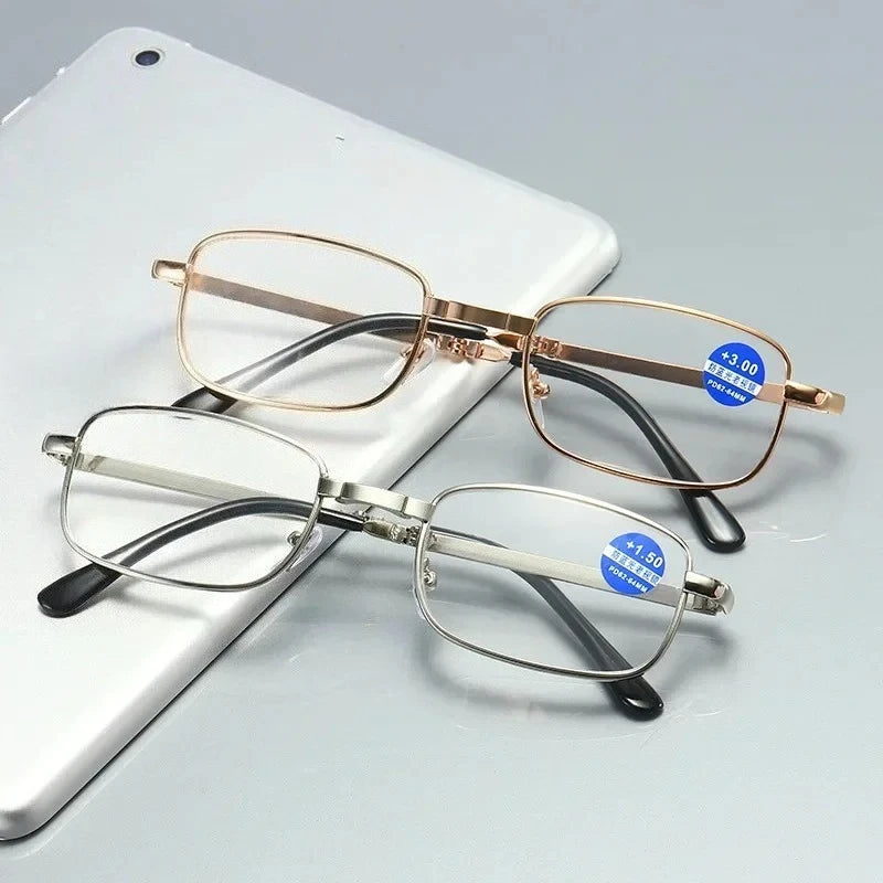 Fashion Portable Foldable Reading Glasses with Case HD Anti Blue Light Blocking Lenses Metal Frame +1.0 ~ +4.0 for Man and Woman