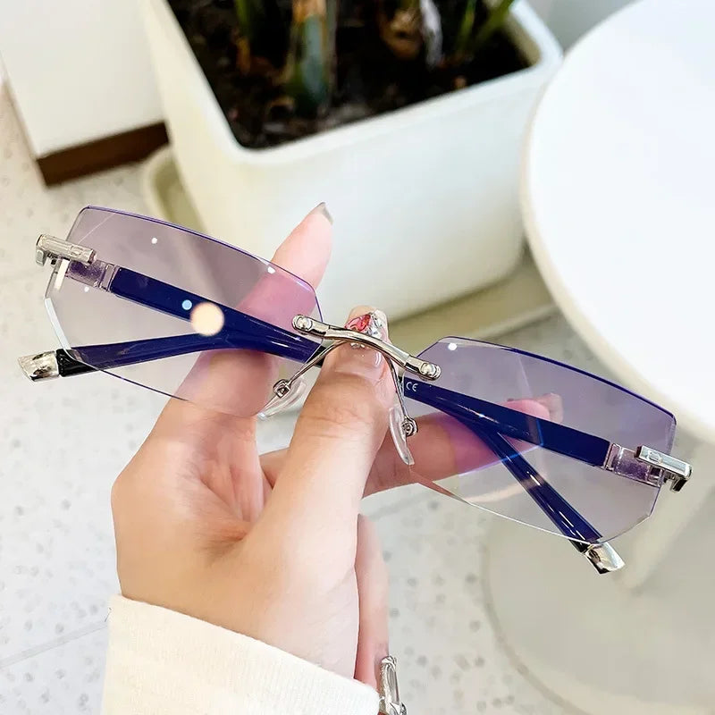 Unisex Anti Blue Light Blocking Reading Glasses Diamond Cut Frameless Design Fatigue Presbyopic Eyeglasses Degree for Man Woman