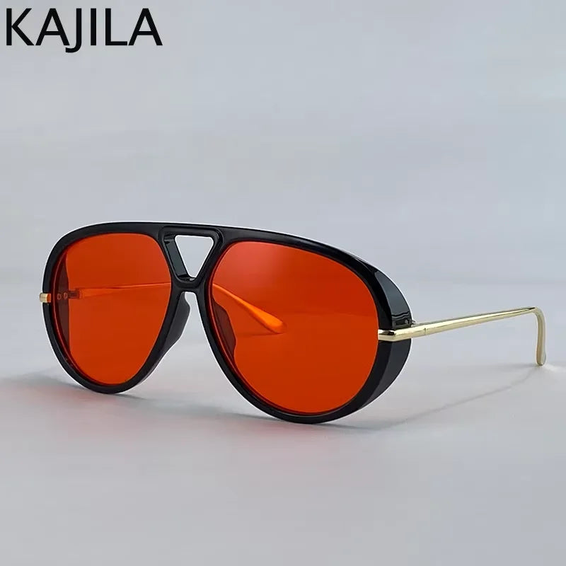 Oversized Oval Punk Pilot Sunglasses Women Big 2025 Luxury Brand Metal Frame Mask Eyewear Shield Sun Glasses For Ladies UV400