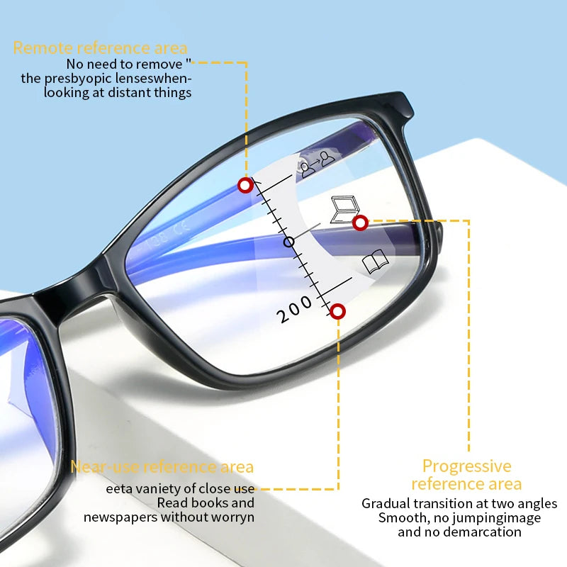 Progressive Multifocal Reading Glasses Men Women Presbyopic EyeGlasses with Diopter +1.5 To +3.5 Anti Blue Light Eyewear