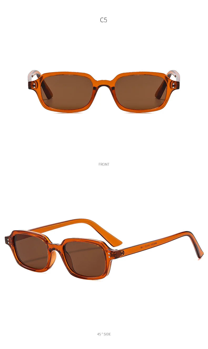 Orange frame and brown lens sunglasses front and 45-degree side view