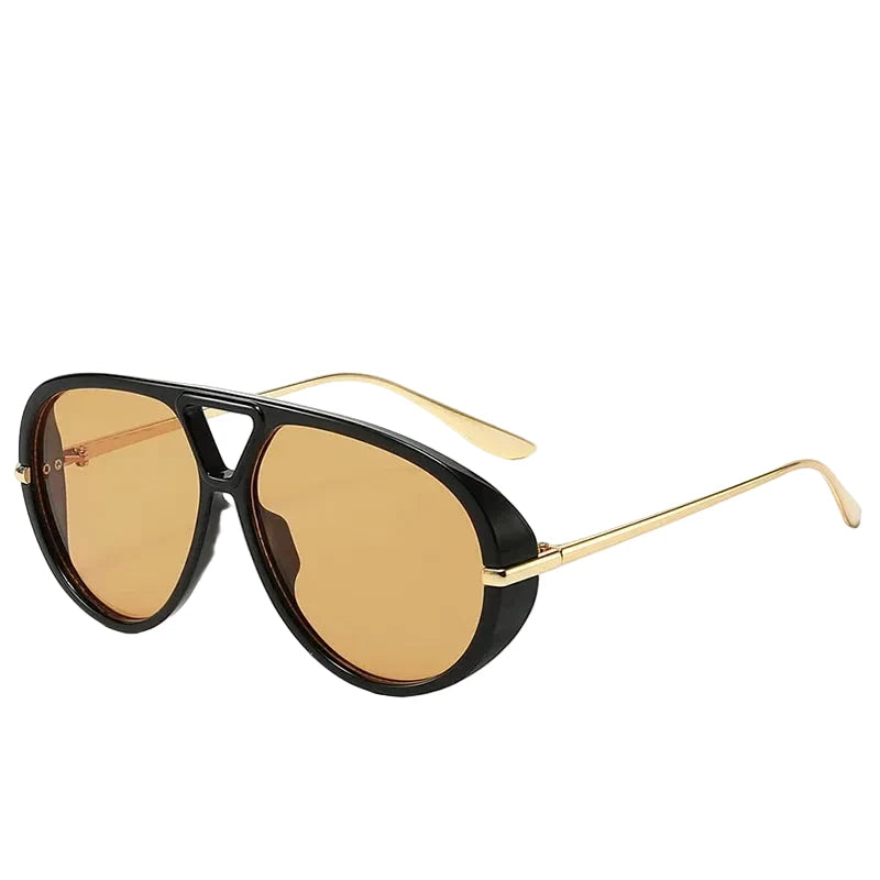 Oversized Oval Punk Pilot Sunglasses Women Big 2025 Luxury Brand Metal Frame Mask Eyewear Shield Sun Glasses For Ladies UV400