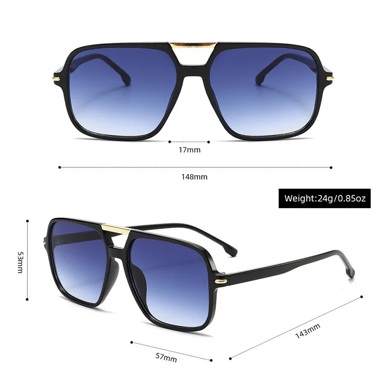 New Fashion Double Bridges Sunglasses Women Square Rivets Orange Gradient Shades UV400 Men Sun Glasses